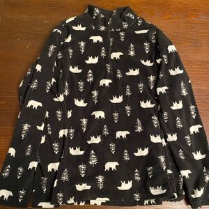 Eddie Bauer Black and White bear 🐻 print Fleece Pullover 2XL